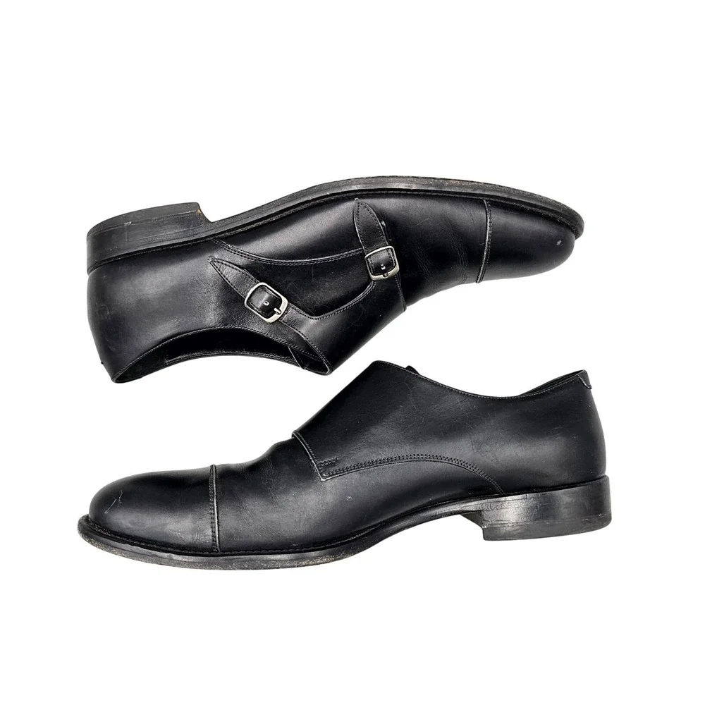 Quercioli Firenze Men's Size‎ 9 Black Italian Leather Monkstrap Dress Shoes READ
